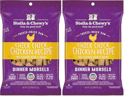 Stella & Chewy's Freeze-Dried Raw Cat Dinner Morsels - Premium Chicken Recipe with 98% Cage-Free Meat & Organs - Natural Grain-Free Cat & Kitten Food - Made in USA - 1 oz (Pack of 2)