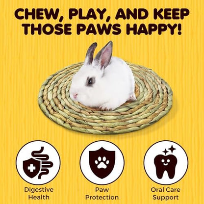 SunGrow Round Rabbit Grass Mat, Chew Toy for Guinea Pigs and Hamsters, Enclosure Bedding for Small Animals, Gnawing and Relaxation Hideout Spot, 8" x 0.7", 1 Pc    