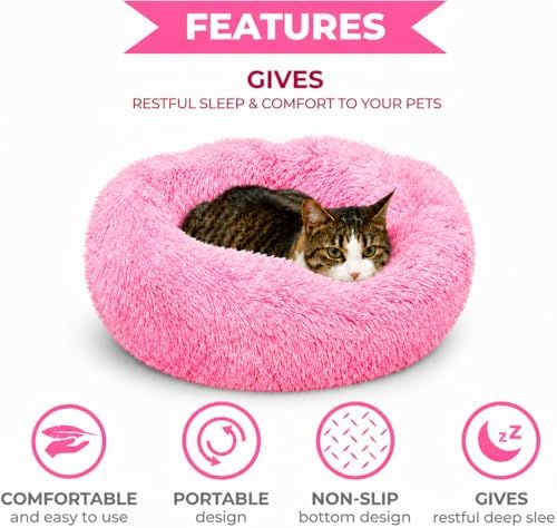 Whiskers & Friends Cat Beds for Indoor Cats, Fluffy Pink Cat Bed Small Dog