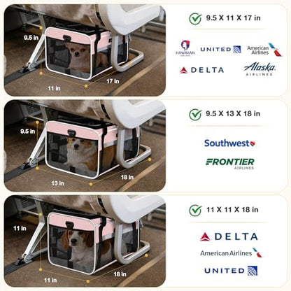 Lekereise Top-Expandable Pet Carrier 18x11x11Inch Delta American United Airline Approved Soft Sided Underseat to 15lbs Travel Carriers for Small Dogs Cats with Locking Safety Zippers Anti-Scratch Mesh