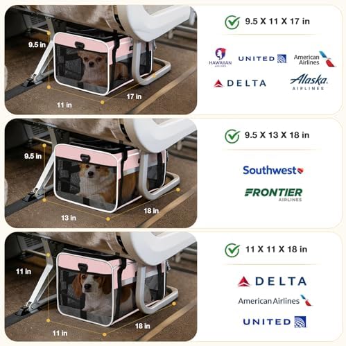 Lekereise Top-Expandable Pet Carrier 17x11x9.5 Inch Alaska Hawaiian Airline Approved Soft Sided Underseat to 12lbs Travel Carriers for Small Dogs and Cats with Locking Safety Zippers Anti-Scratch Mesh