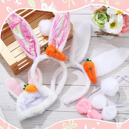Weewooday 3 Set Dog Bunny Ears Easter Costume, Dog Headband Cat Rabbit Ear Hat Cute Pet Bow Collar Puppy Tail for Pet Easter Party Costume Accessories Supplies(Cute)