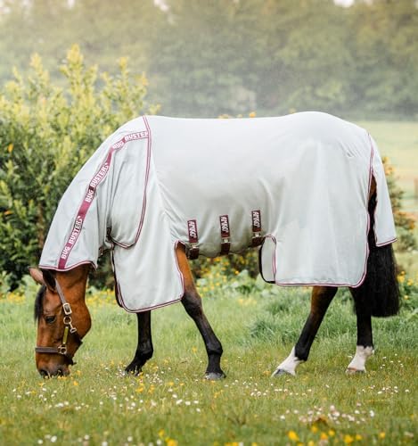 Horseware® Amigo® Bug Buster with No-Fly Zone™ Fly Sheet - Silver/Burgundy & White, 81 inches