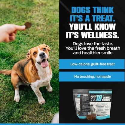 K10 Dental Chews for Dogs, Human-Grade Dog Dental Cleaning Chews, 10 Count