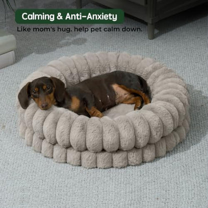 BALANCE Luxury Donut Dog Bed, 24 Inches Round Dog Beds for Small Dogs Washable, Orthopedic Calming Pet Bed for Puppy and Cats with Anti-Slip Bottom (Oatmeal)