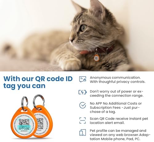 QR Code Cat Tags Personalized Small, Real-time Alerts, Orange