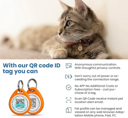 QR Code Cat Tags Personalized Small, Real-time Alerts, Orange