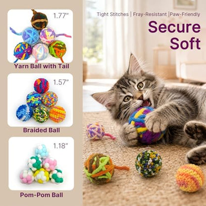 Cat Toy Braided Ball with Bell Inside, 6Pcs 1.57" Colorful Interactive Kitten Toys for Indoor Cats Play and Kitten Training