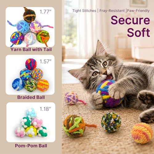 Cat Toy Yarn Ball with Bell Inside, 6Pcs 1.18" Colorful Interactive Kitten Toys for Indoor Cats Play and Kitten Training