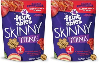 Fruitables Skinny Mini Dog Treats, Healthy Sweet Potato Treat for Dogs, Low Calorie & Delicious, Puppy Training, No Wheat, Corn or Soy, Made in the USA, Bacon and Apple Flavor, 12oz (Pack of 2)