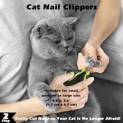 Comotech 3PCS Cat Grooming Supplies,Cat Brush & Nail Clipper/Trimmer & Flea Comb for Shedding Indoor Cats Dogs and Small Animals - Meet All Your Pet's Daily Grooming Needs - All in One Set (Green)