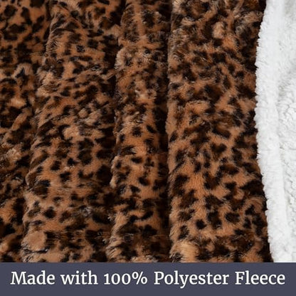 Lavish Home Sherpa Fleece Throw Blanket, Leopard Print, 50” x 60”