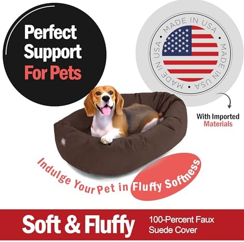 Majestic Pet 32 Inch Suede Calming Dog Bed Washable – Cozy Soft Round Dog Bed w/Spine Support for Dogs to Rest Head - Fluffy Donut Dog Bed 32x23x7 (Inch) - Round Pet Bed Medium – Chocolate (2025)