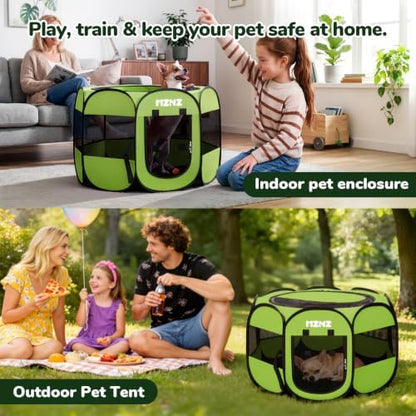 Dog Cat Small Animal Puppy Playpen Crate, Small, Whole Green