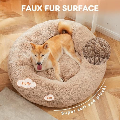 NEWBULIG 37x37 Inch Donut Dog Bed for Indoor Use, Fluffy Large Pet Sofa