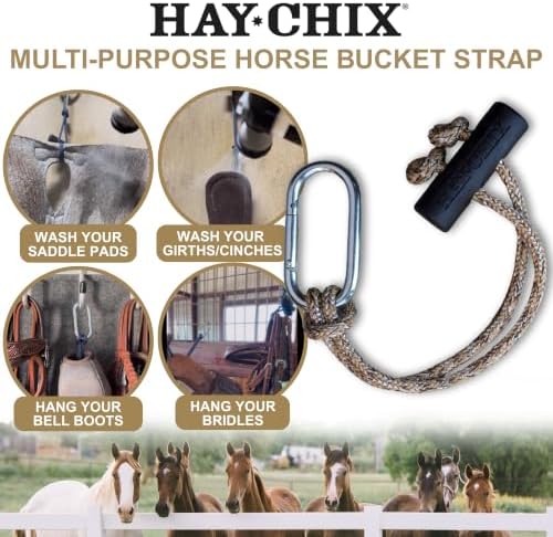 Hay Chix 14-Inch Horse Bucket Strap | Adjustable Stall Hanger, Oat