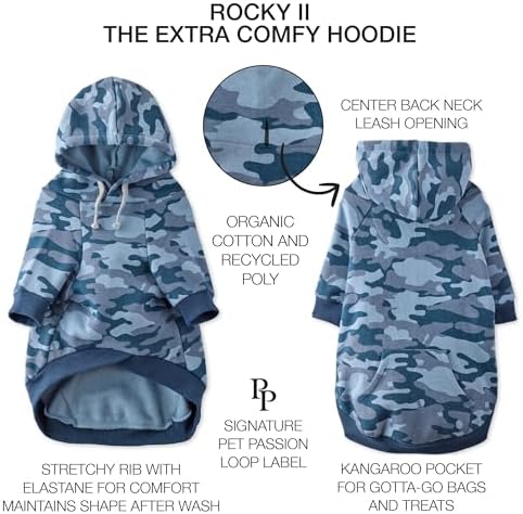 Pet Passion Rocky II Dog Hoodie, Navy Camo, XXX-Small