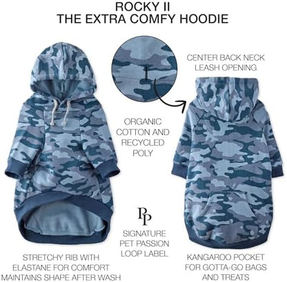 Pet Passion Rocky II Dog Hoodie, Navy Camo, XXX-Small