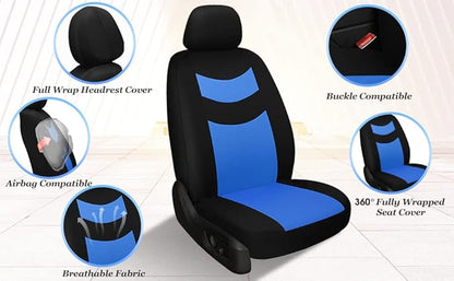 Universal Car Seat Covers for Front Seats, Cloth Front Car Seat Cover, Easy to Install, Breathable and Washable Universal Interior Covers for Auto, SUV, Sedan, Van, Airbag Compatible, Black & Blue
