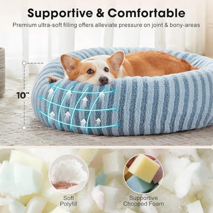 MIXJOY Dog Bed Medium Size Dogs, Washable Medium Dogs Bed with Removable Cover, Cozy Donut Dog Ded Fluffy Plush Faux Fur Pet Bed with Anti-Slip Bottom, 30"x30"x8", Blue