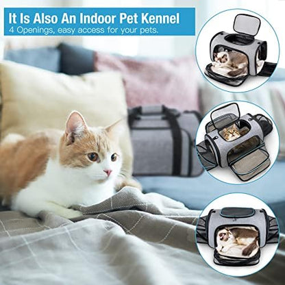 Siivton Pet Carrier Airline Approved, 4 Sides Expandable Cat Carrier Bag with Removable Fleece Pad, Large Soft Sided Pet Travel Carrier, Dog Carrier for Cats, Puppy and Small Dogs