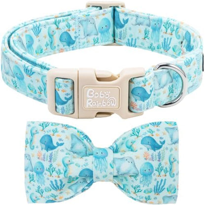 Summer Sea Animal Print Dog Collar with Bow for Small Dogs