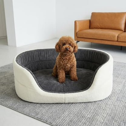 Small Dog Bed Cat Bed 16x20 Inch, Calming Pet Bed for Dogs & Cats, Machine Washable Dog Bed, Half-Enclosed Open-Top Velvet Anti-Anxiety Bed, Cozy Snuggle Bed (White)