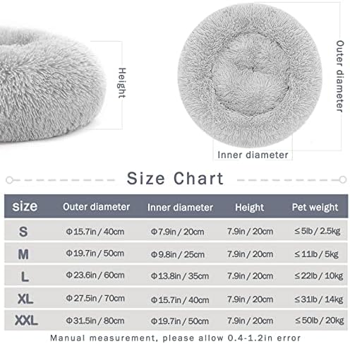 Calming Dog Cat Donut Bed - 23.6" Washable Fluffy Dog Beds, Round Cute Cat Beds for Indoor Cats, Anti Anxiety Plush Cuddler Dog Pillow, Pet Cushion for Small Medium Dogs, Waterproof Non-Slip Bottom