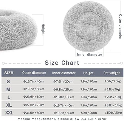 Calming Dog Cat Donut Bed - 23.6" Washable Fluffy Dog Beds, Round Cute Cat Beds for Indoor Cats, Anti Anxiety Plush Cuddler Dog Pillow, Pet Cushion for Small Medium Dogs, Waterproof Non-Slip Bottom