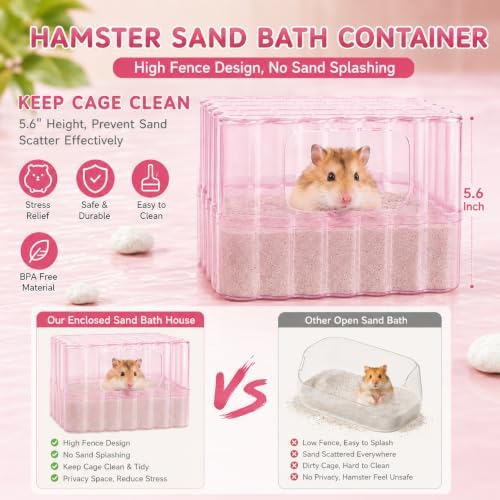 Hamster Sand Bath Container, Small Animal Dust Bath House with Scoop