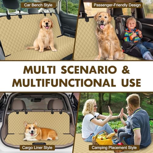 Waterproof Dog Backseat Cover for Cars, Non-Slip Pet Seat Protector, Khaki