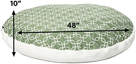 MidWest Homes for Pets PF0048T-FGR Over-Stuffed Dog Bed, Large, 48" Round, Large Dog Breed, Green Geometric Pattern