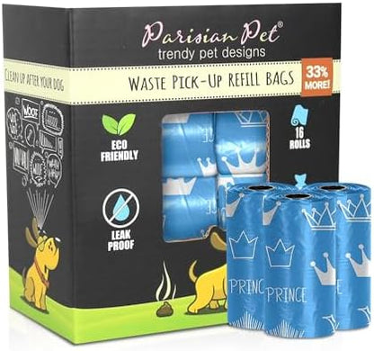 Parisian Pet Ecofriendly Dog Poop Bags Rolls - 320 Count Unscented Poop Bags For Dogs - Leakproof, Extra Thick, 16 Dog Waste Bags Refill Rolls - Prince Blue Doggie Poop Bags - Fits All Dispenser