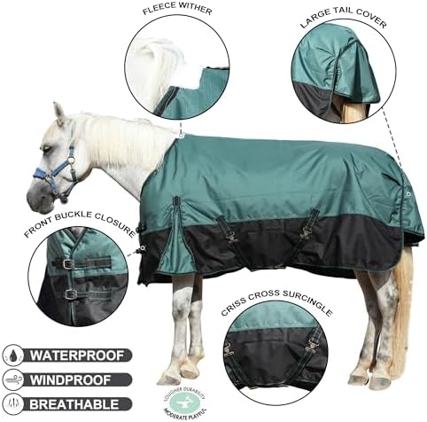 1200D Horse Blanket, 200g Medium Weight Waterproof Winter Turnout