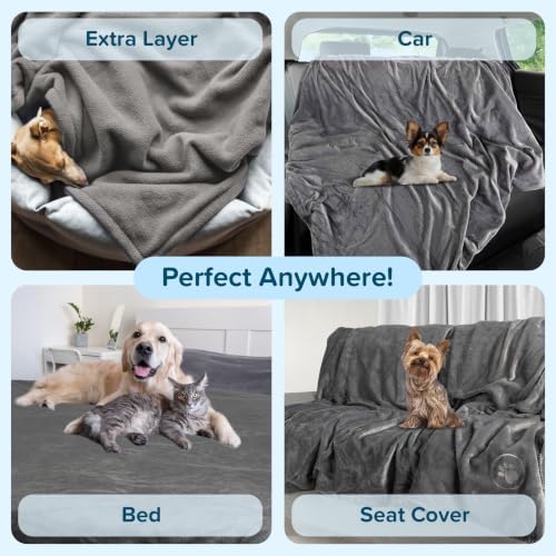 Waterproof Pet Blanket - 30x40-Inch Reversible Sherpa Fleece Throw Protects Couches, Cars, and Beds from Spills, Stains, and Fur by PETMAKER (Gray)