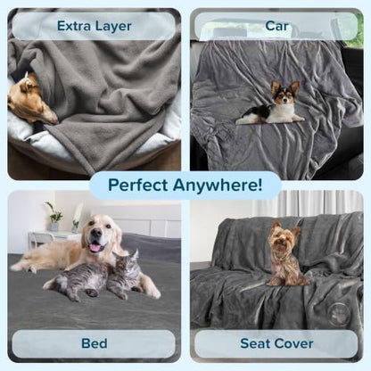 Waterproof Pet Blanket - 30x40-Inch Reversible Sherpa Fleece Throw Protects Couches, Cars, and Beds from Spills, Stains, and Fur by PETMAKER (Gray)