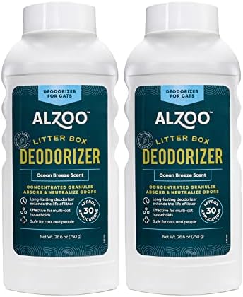 ALZOO Cat Litter Deodorizer, Concentrated Granules Help Neutralize Litter Box Odors & Extend Litter Freshness, Mineral-Based Formula, Up to 30 Uses, Ocean Breeze, Pack of 2