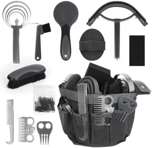 Horse Grooming Kit 12 Pieces Set – Complete Horse Brushes & Care Supplies Set with Organizer Tote Bag, Equine Coat Grooming Tools, Tack Room Equipment & Gifts for Horse Owners & Lovers
