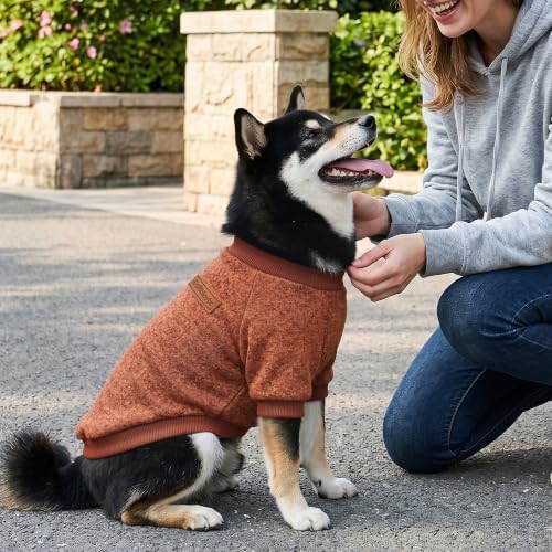 2 Pack Dog Sweaters for Small Dogs Girl Boy Winter Fleece Clothes Warm Soft Dog Sweatshirt Outfit for Dogs Cats Pet Apparel (Brown+Yellow, M (Back: 13.7",Chest: 17.7", 10-14Ibs))