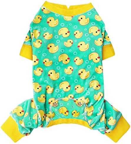 KYEESE Velvet Dog Pajamas for Small Dogs Soft Onesie Shirt, Yellow Duck