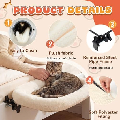 Lewtemi Bedside Pet Bed, Hanging Cat Hammock Attached to Bed or Desk, Cream