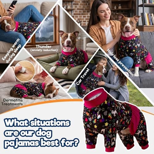 LovinPet Large Breed Dog Pajamas, Unicorn and Rainbow Black Print, 2XL