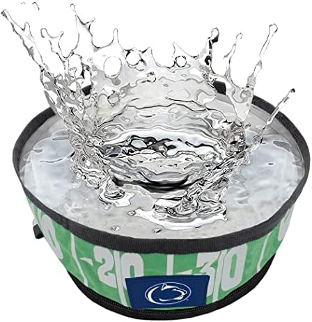 Pets First NCAA Penn State Nittany Lions Collapsible Dog Travel Bowl, Food and Water Bowl for Dogs & Cats. Lightweight Leak-Proof Pet Bowl for Travel with Football Field & Pebble-Grain Design