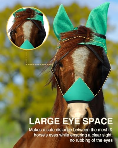 Hilltown Fly Mask for Horse with Ears - Pony, Green
