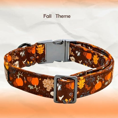 Elegant little tail Fall Dog Collar, Halloween Pet Collars with Bow Cute Pumpkin Print Puppy Collar Female or Male Cotton Adjustable Collars for Small Medium Large Dogs