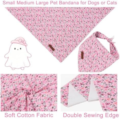 Halloween Dog Collar-Pink Ghost Dog Bandana- Cute Ghost Dog Bandanas Adjustable Dogs Collar for Small Medium Large Dogs
