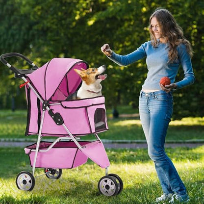 FDW | 3-Wheel Foldable Pet Stroller | Peach Pink | Lightweight & Portable