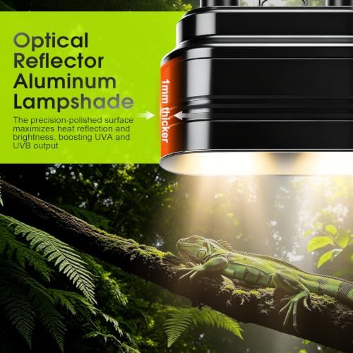 MECESOR Reptile Light Fixture with Switches, Dual Reptile Heat Lamp Fixture UVB & Basking Bulb Holder for Glass Terrarium Habitat - Double Dome Reptile Lamp for Bearded Dragons, Lizards& Snakes
