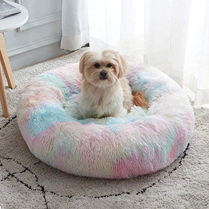 Western Home Calming Donut Medium Dog Bed Washable Pet Bed,30" Rainbow
