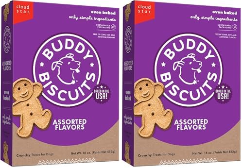 Buddy Biscuits 16 oz. Box of Crunchy Dog Treats Made with Assorted Flavors of Roasted Chicken, Grilled Beef, and Sharp Cheddar (Pack of 2)